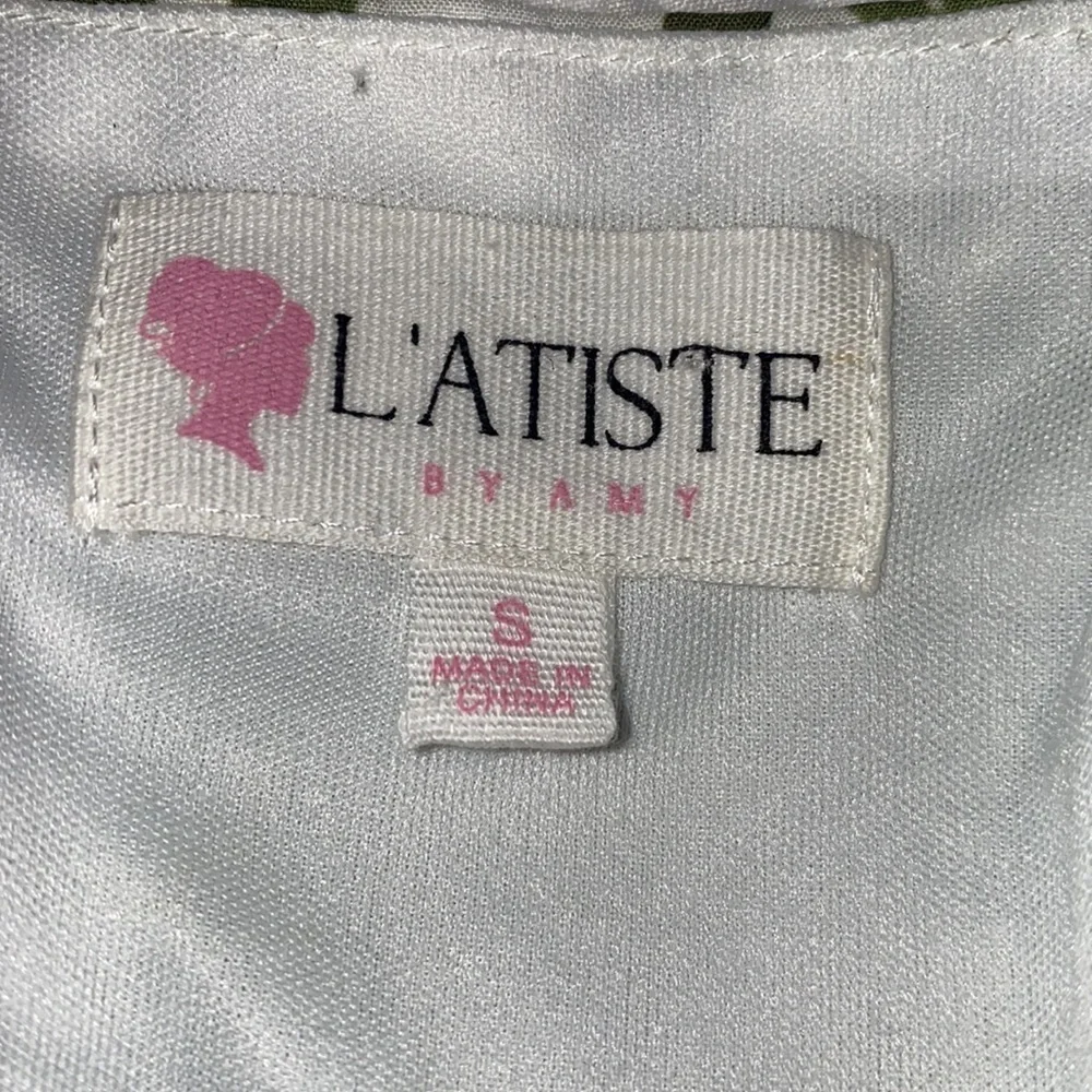L'ATISTE By Amy Palm Branch Long Lantern Sleeve Ruched Mini Dress - Picture 10 of 11